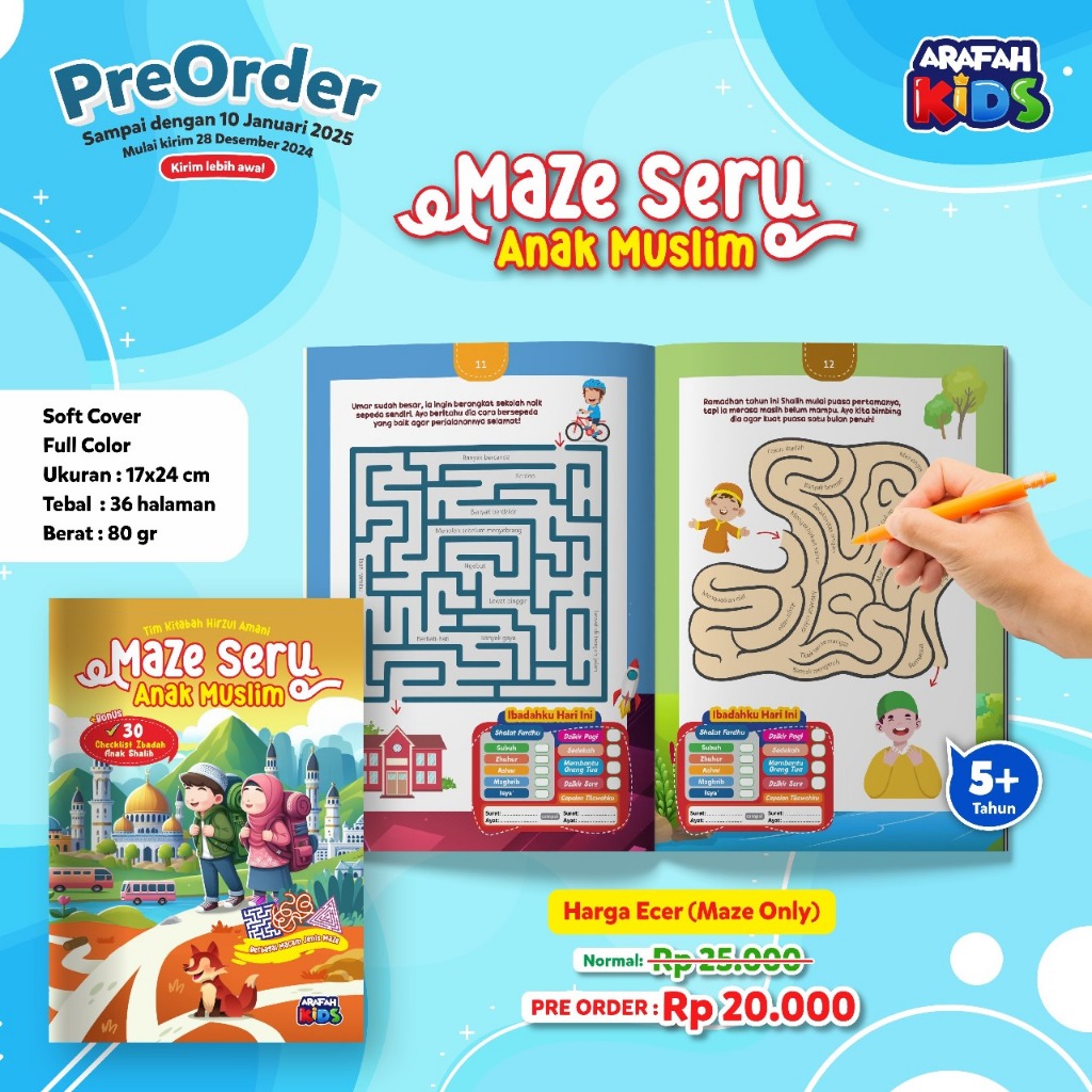 Maze Seru Anak Muslim FULL COLOR Activity Book Usia 5+ Liburan Seru Penuh Ilmu dan Nilai Islami Buku Islami Anak - Arafah Kids