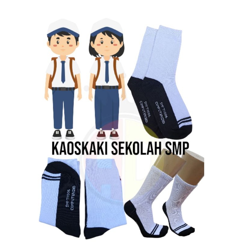 3 Pasang Kaos Kaki Sekolah SMP-Kaos Kaki Hitam Putih SMP Premium