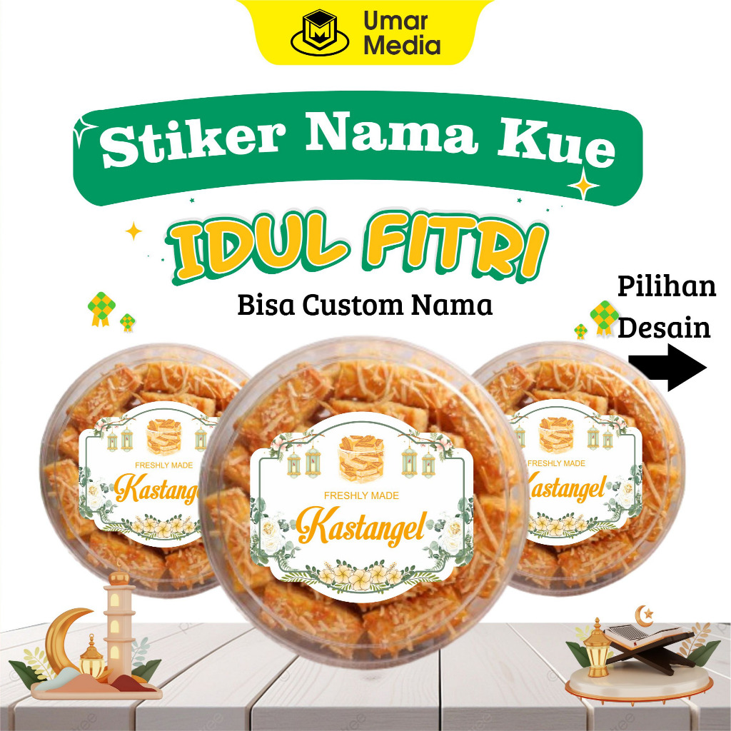 

Stiker Toples Kue Lebaran isi 32 pcs Custom Nama Eid Mubarok Idul Fitri Label Hampers Hari Raya Merk Kukis Nama Kue Jar Cookies