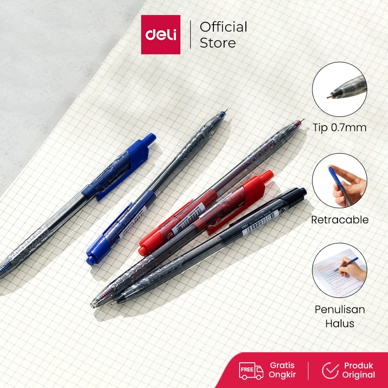 

Deli Pulpen Ball pen Cetek 0.7mm Hitam 12pcs/box Halus Smooth EQ013X0
