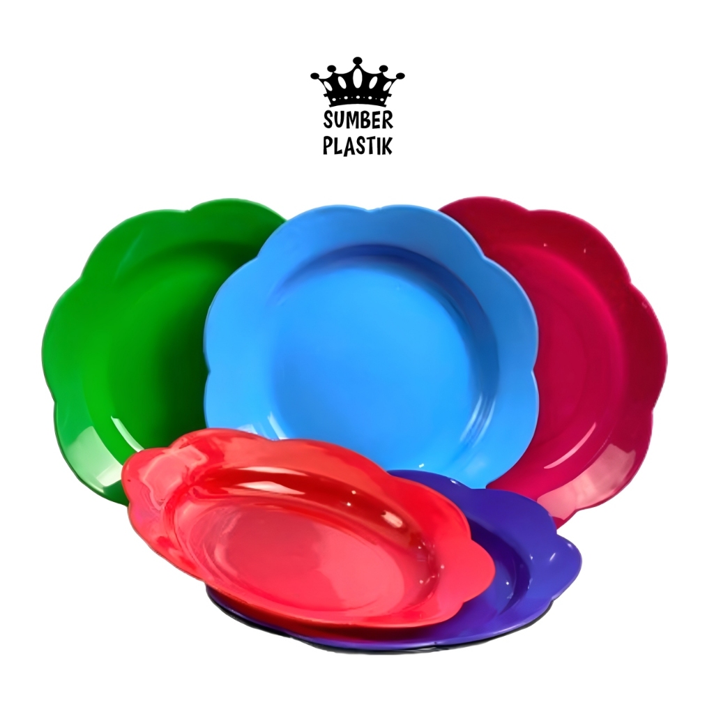 Piring Makan Plastik Motif BUNGA Anyaman Lusinan (1 LUSIN=12 PCS)