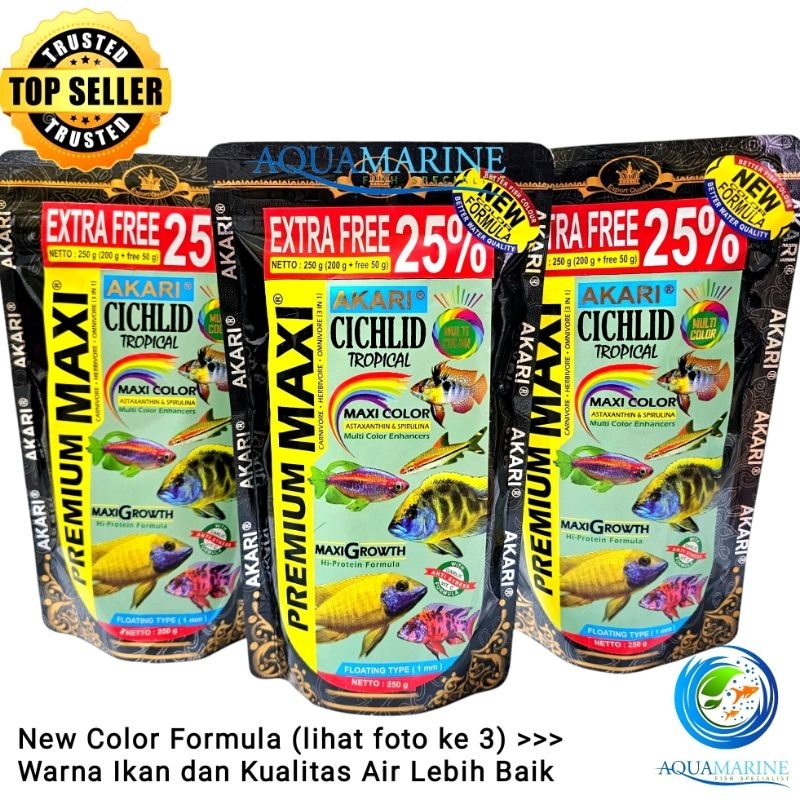 PELET AKARI PREMIUM MAXI CICHLID Tropical Multi Color 250gr pelet makanan pakan ikan cichlid channa 