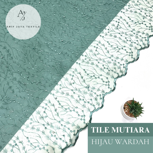 Kain Tile Mutiara Payet Brokat Premium Terbaru Kekinian Motif Non Random Warna Hijau Wardah