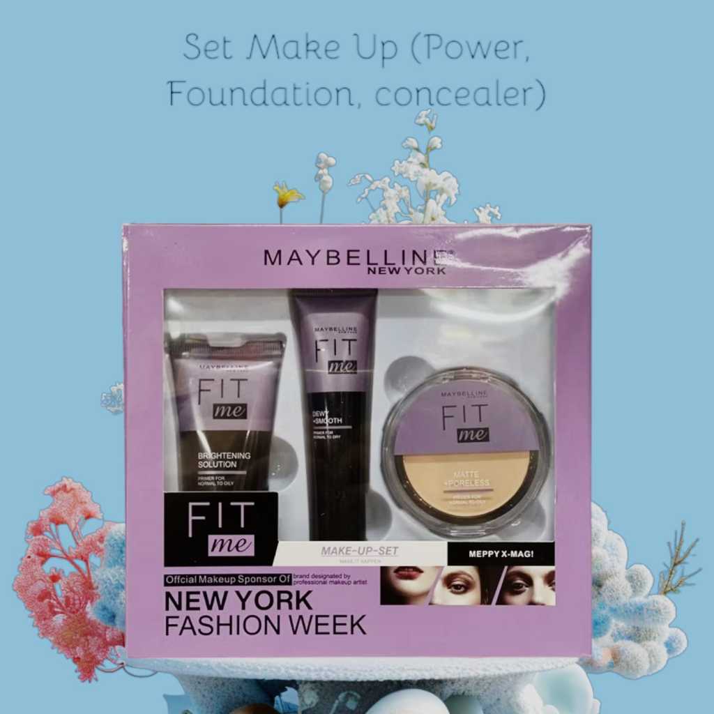 Maybelline Make Up Set Fit Me Lylac / Ungu (Powder, Foundation, Concealer)