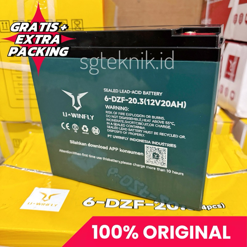 BATERAI AKI MOTOR LISTRIK UWINFLY 12V 20.3AH 6-DZF-20.3 ORIGINAL
