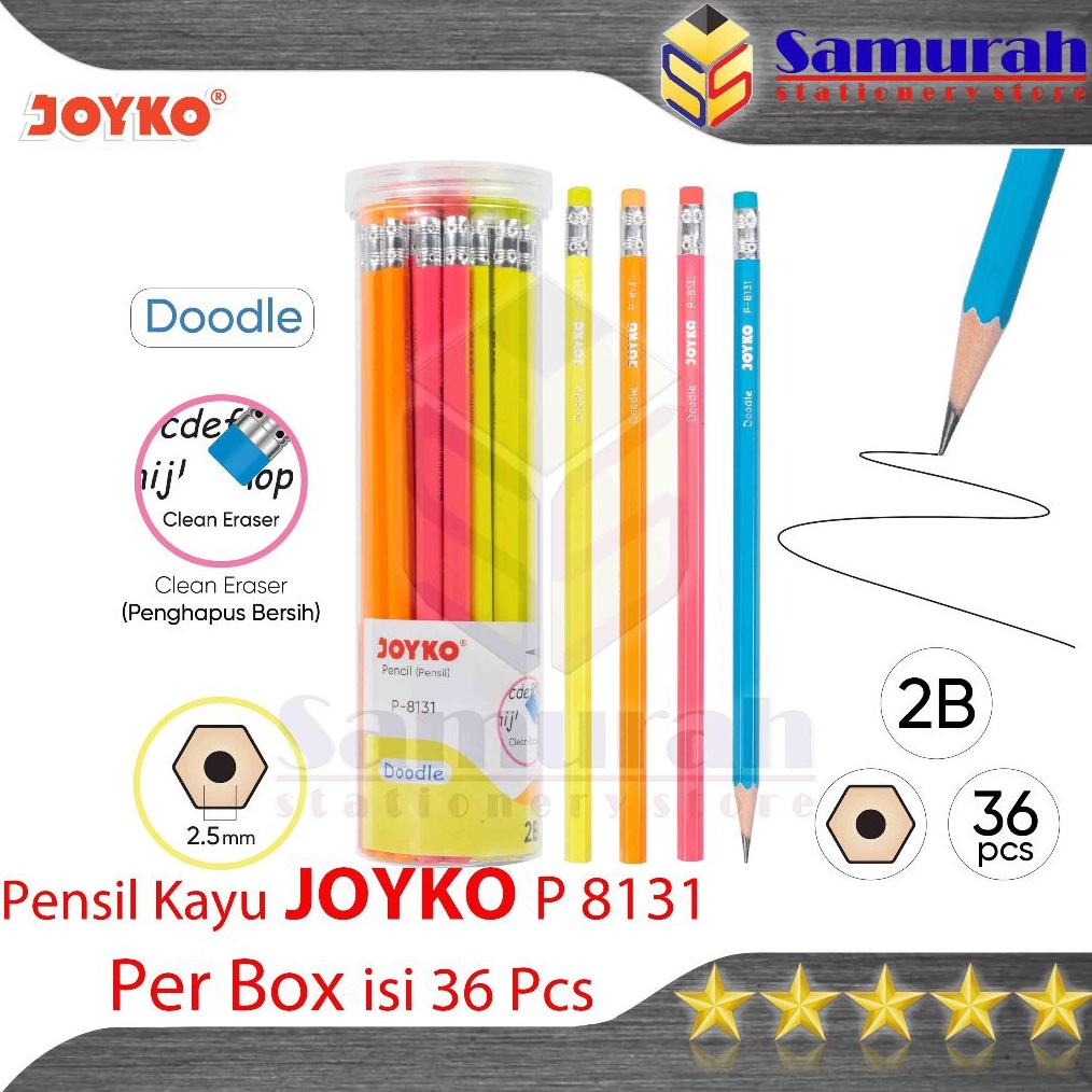 

Diskon Besar Pensil Kayu 2B P8131 isi 36 pcs per Box Trifelo TF 789 2B Box isi 36 batang Wood Pencil Metalik Toples