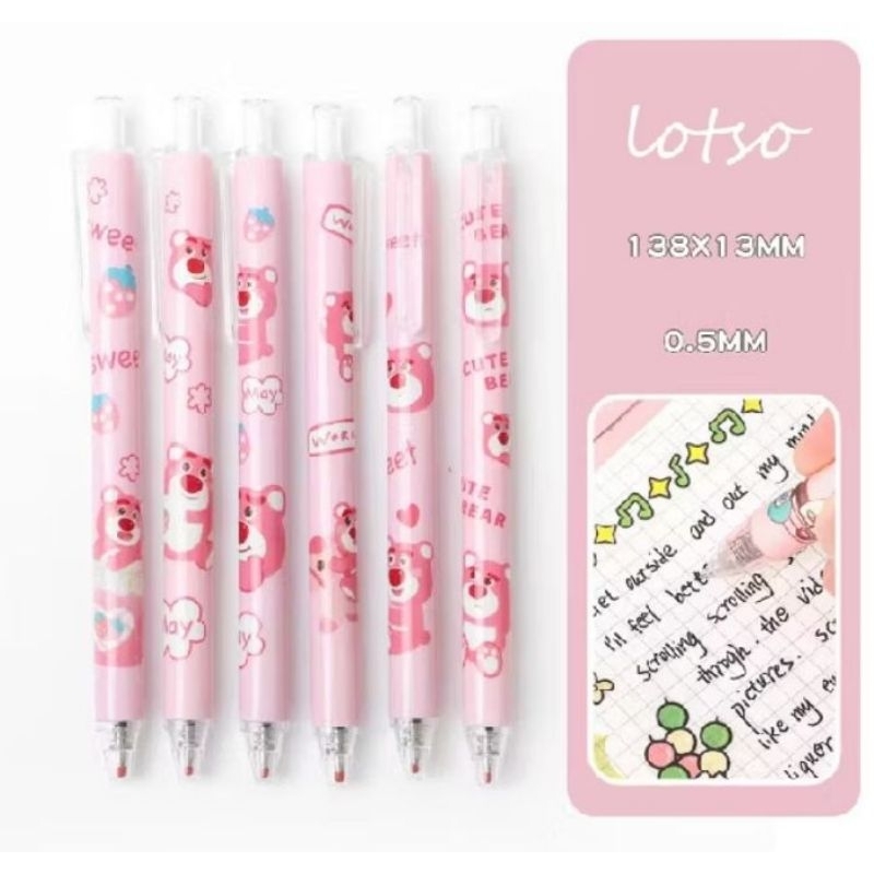 

6 Pcs Pulpen Gel Lotso Labubu Peach Mekanik