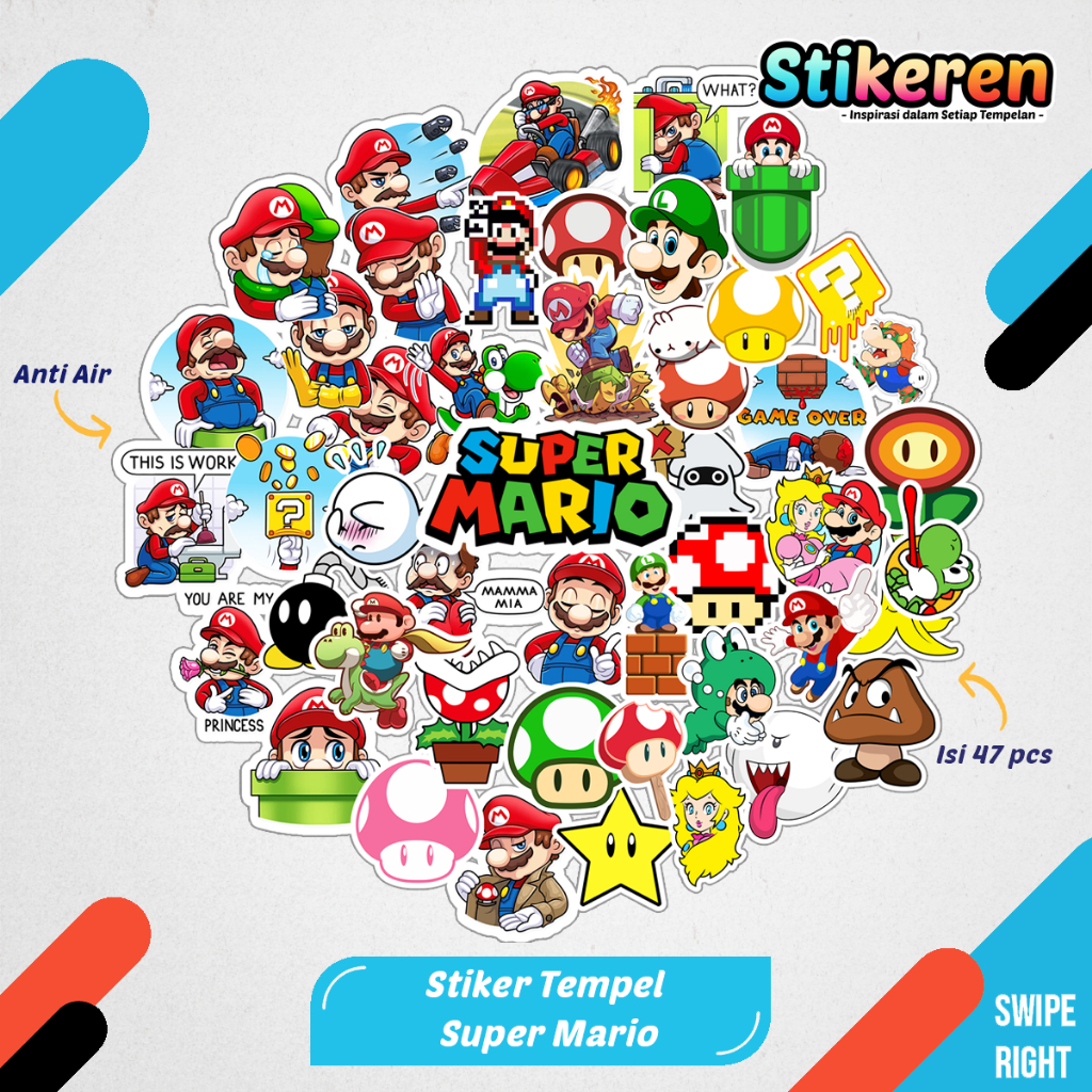

Stiker Super Mario Kartun Film Paper Vinyl Dekorasi Laptop Koper Tumbler Kulkas DIY
