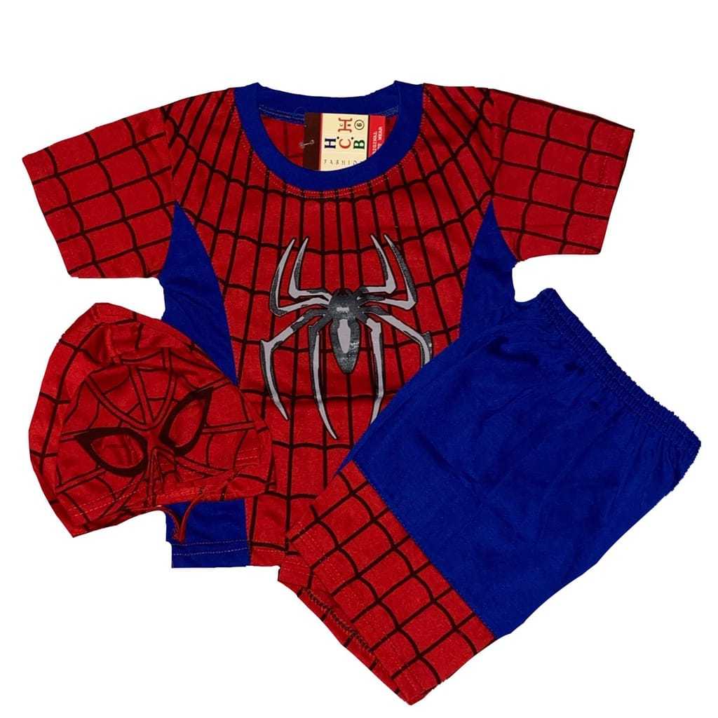 KOSTUM BAJU ANAK SPIDERMAN FREE TOPENG KAIN / SETELAN BAJU ANAK SPIDERMAN DAPAT TOPENG
