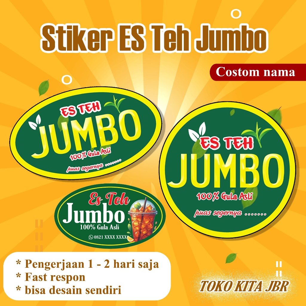 

Stiker Label ES TEH JUMBO / Cromo / Vinyl anti air /label minuman | isi 50pcs