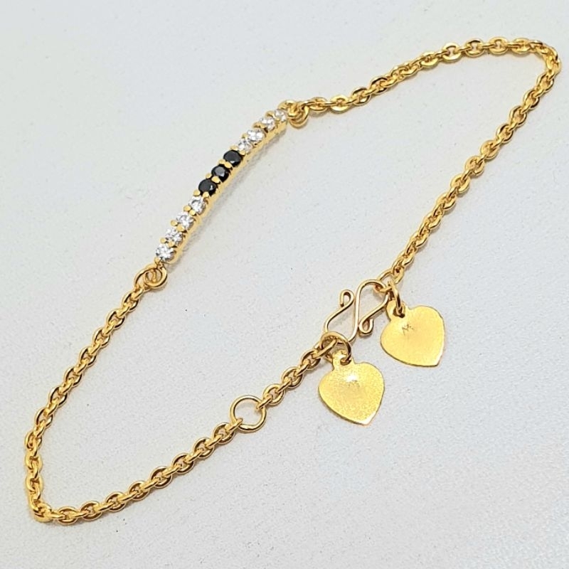 Gelang Rante Nori Emas Muda Mata Hitam Putih Baris 2 Gram