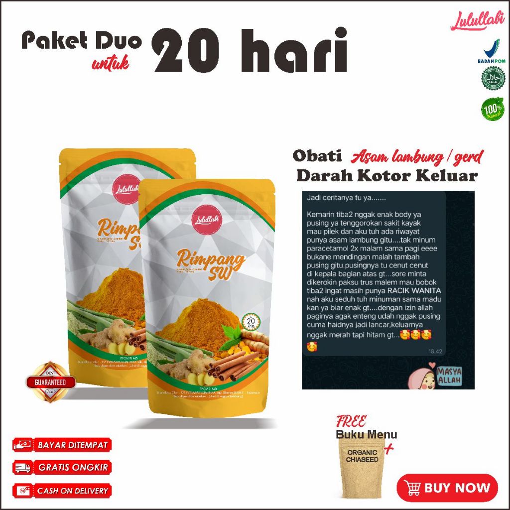 

Lulullabi BPOM - Paket Dua Teh Keputihan Bau Tak Sedap Rimpang SW - JSR Dr. Zaidul Akbar | 2pc