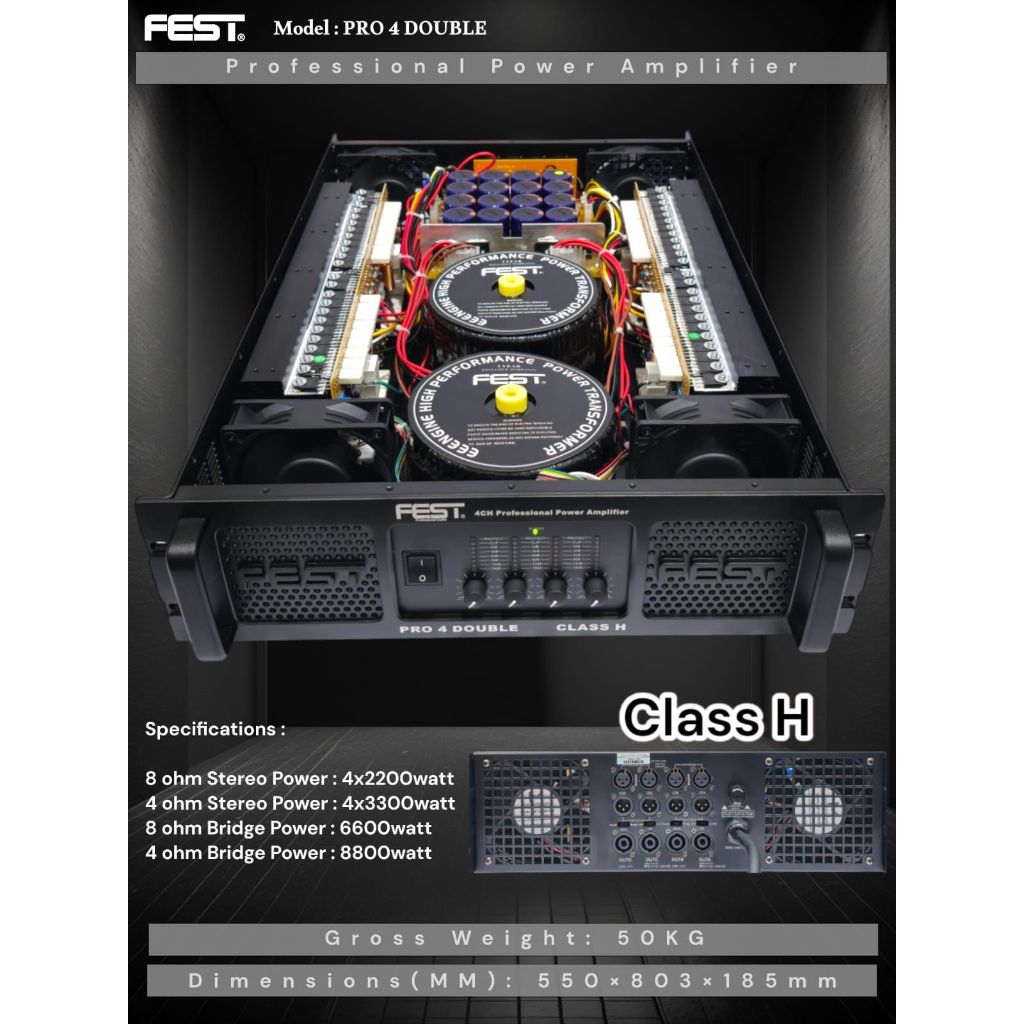 power fest 4 channel pro 4 double original class H power amplifier fest pro4 double