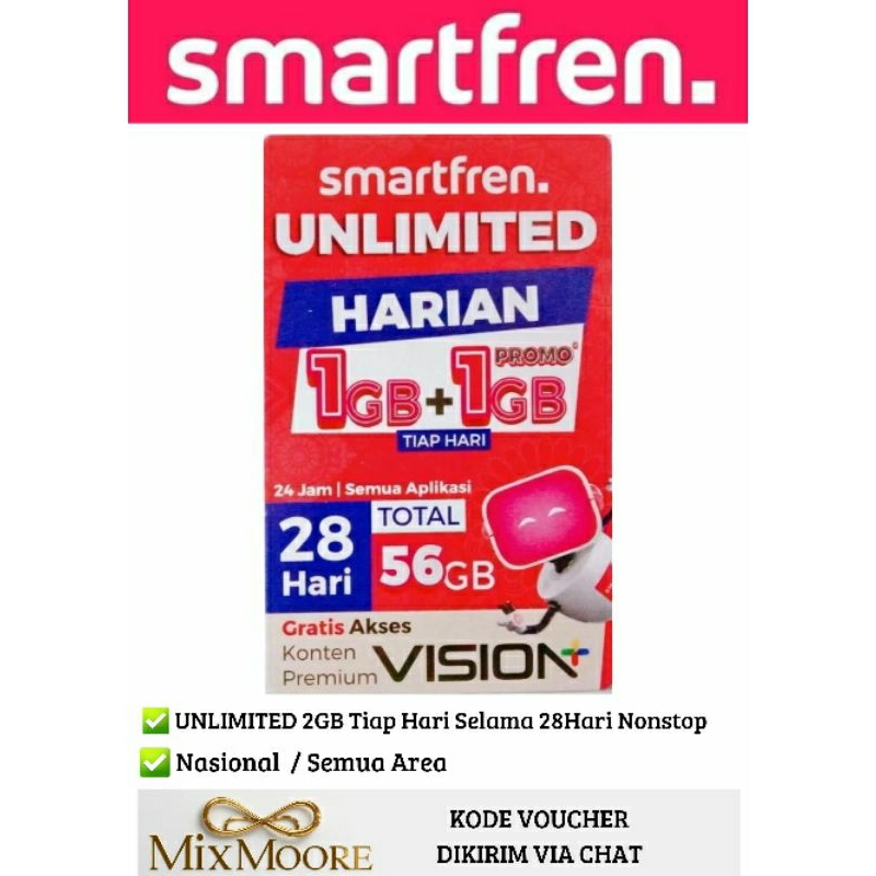 KUOTA VOUCHER SMARTFREN UNLIMITED 2GB 28HARI NASIONAL NONSTOP FULLTIME