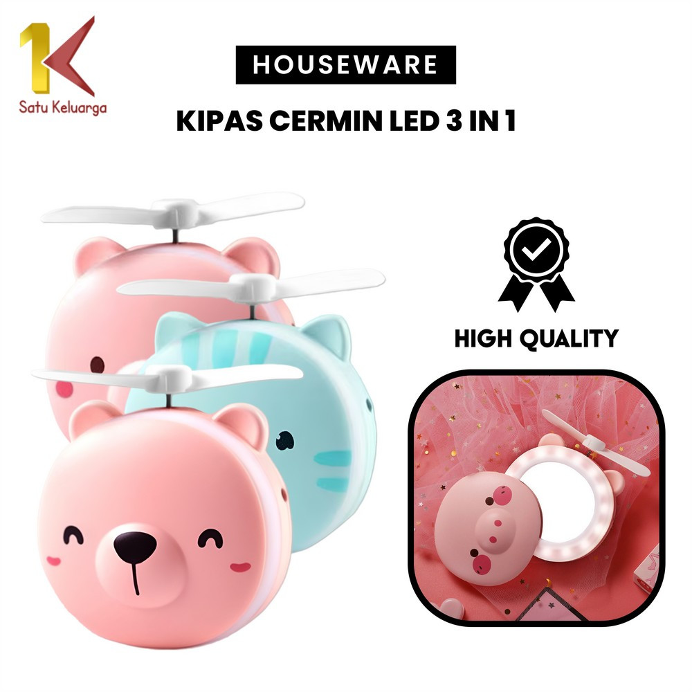 1K Kipas Angin Lampu Karakter K36 Kipas Cermin Led 3in1 Kipas Angin Kaca Lampu Mini