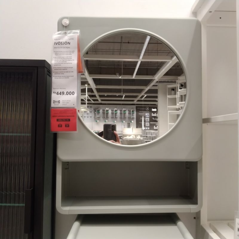 IKEA IVOSJON kabinet kaca cermin plastik 1pintu rak wastafel