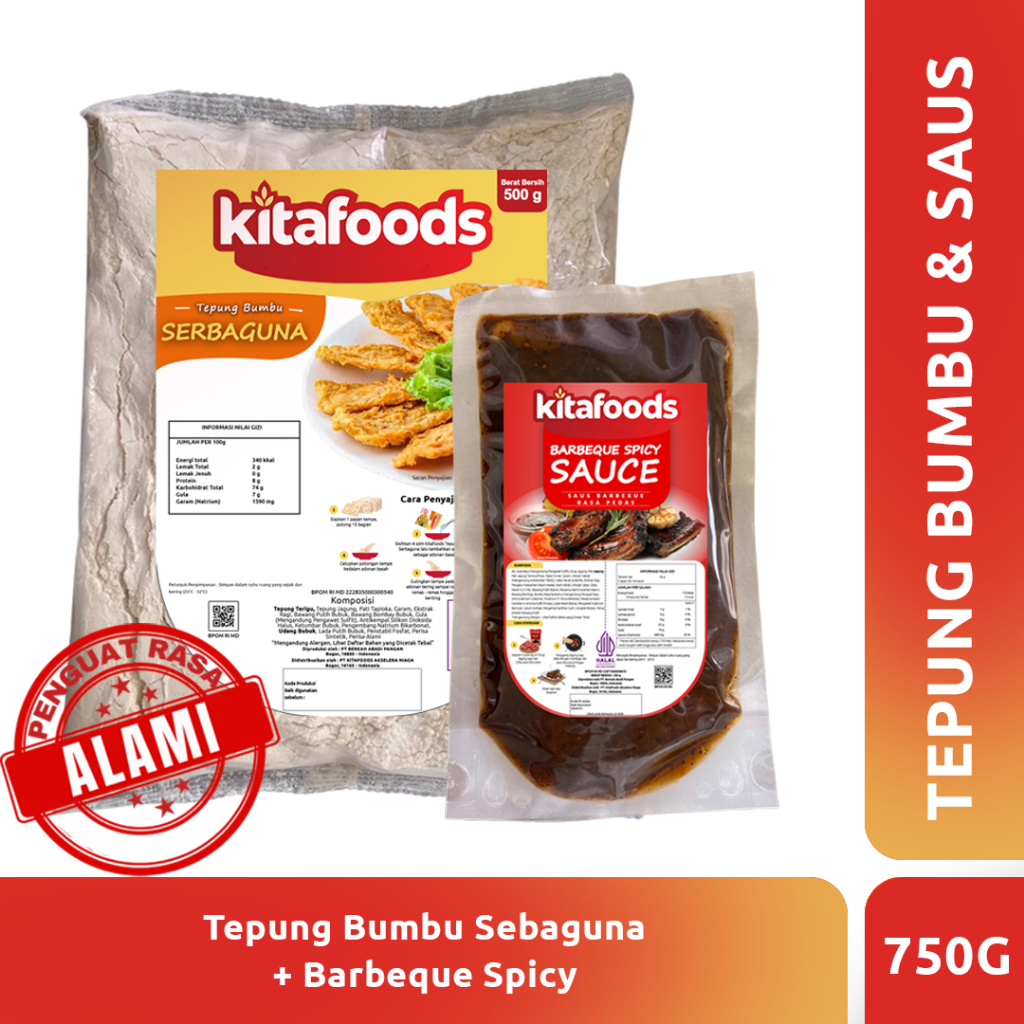 

Kitafoods Paket Bundling 3 ( Tepung Serbaguna 500gr + BBQ Spicy 250gr ) Tanpa Penguat Rasa