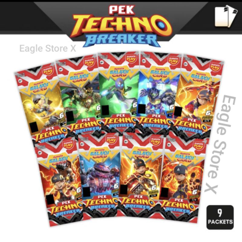 Boboiboy Galaxy Card Pek Techno Breaker ( 54 Kartu / 9 Pack ) Monsta Galaxy Card Boboiboy Gentar