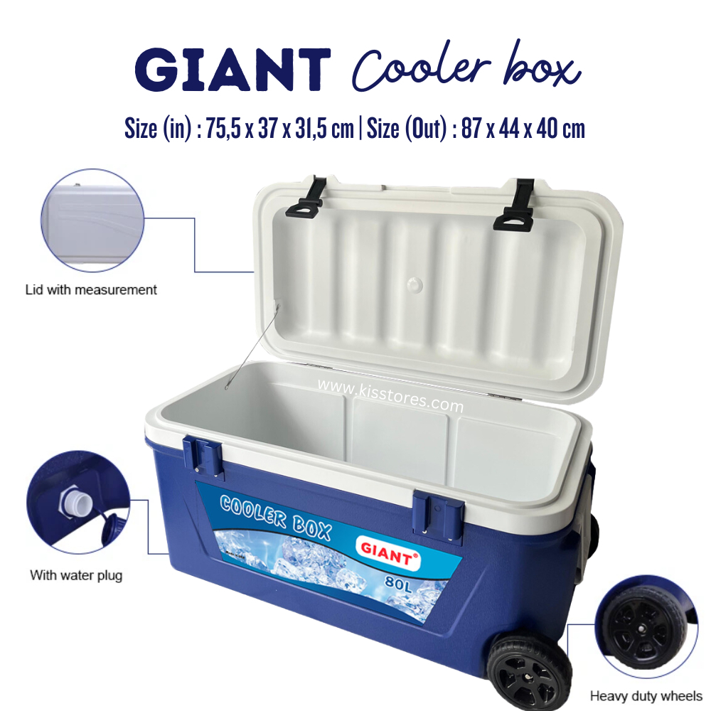 Cooler Box Roda 80 Liter Troli Pendingin Ikan, Daging, Minuman Box Pendingin Ikan with Tarikan Troli