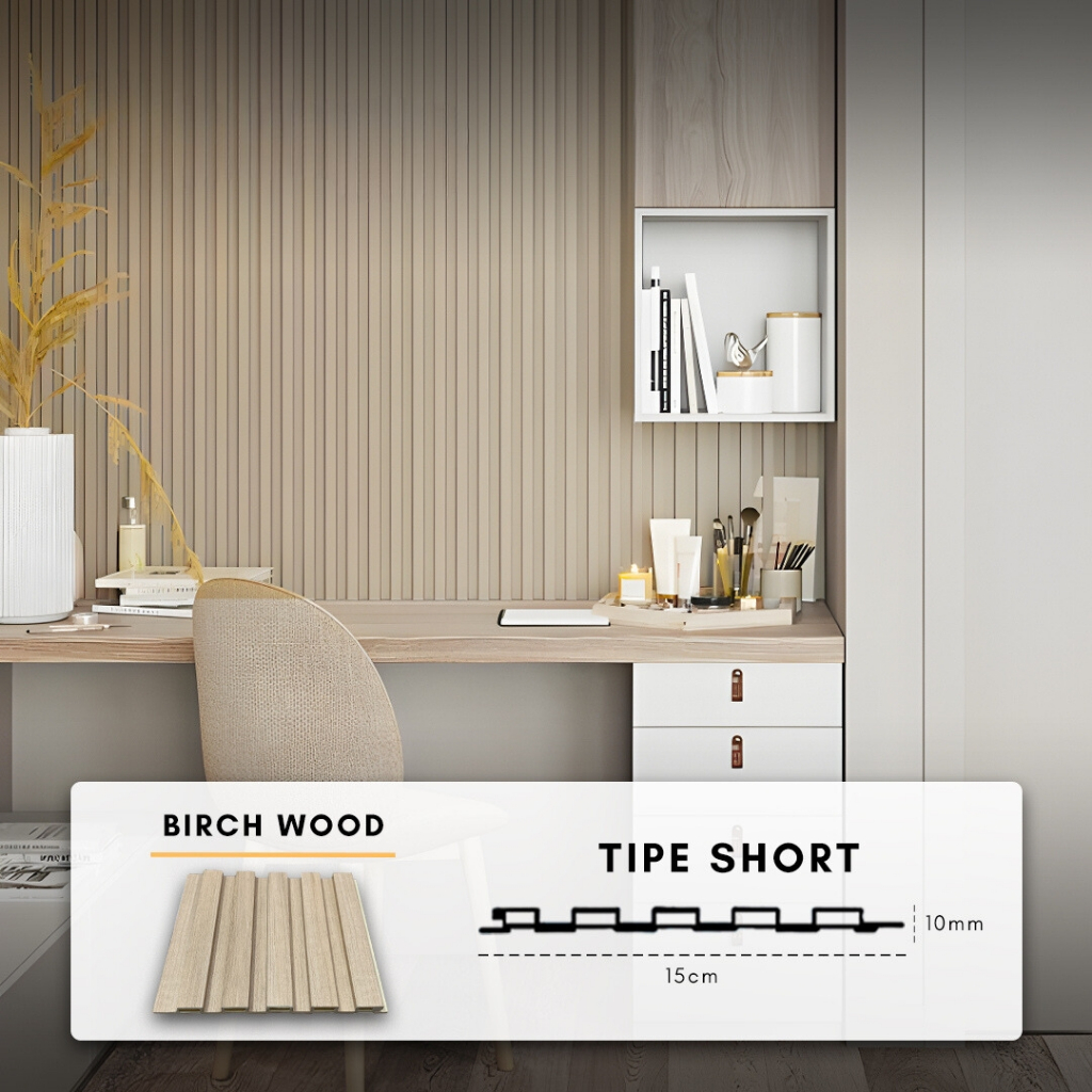 WPC SHORT Wood Wall Panel 1.5M Fluted Short Wide Wave Round Dekor Dinding Rumah Kantor Cafe Klinik