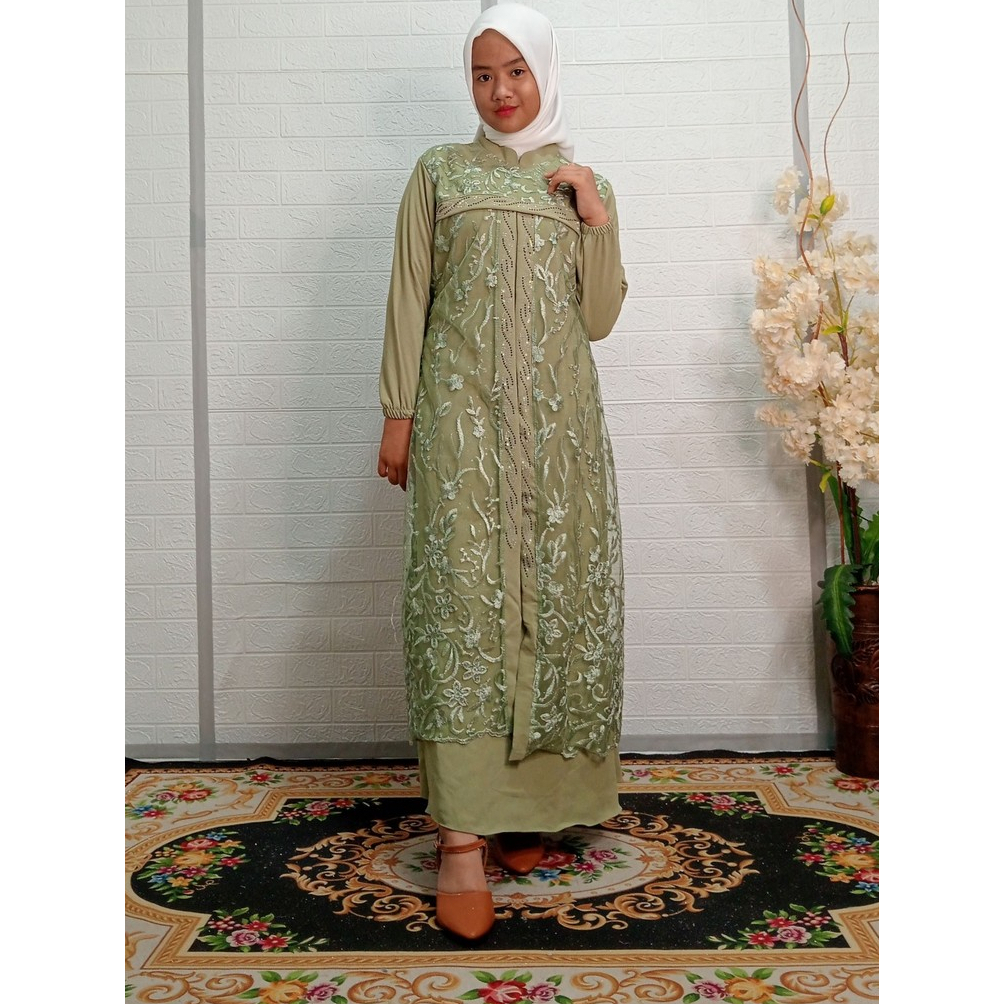 Gamis Brokat Anak Perempuan Dress Tanggung 6-12Tahun  Brukat  Pesta Modern