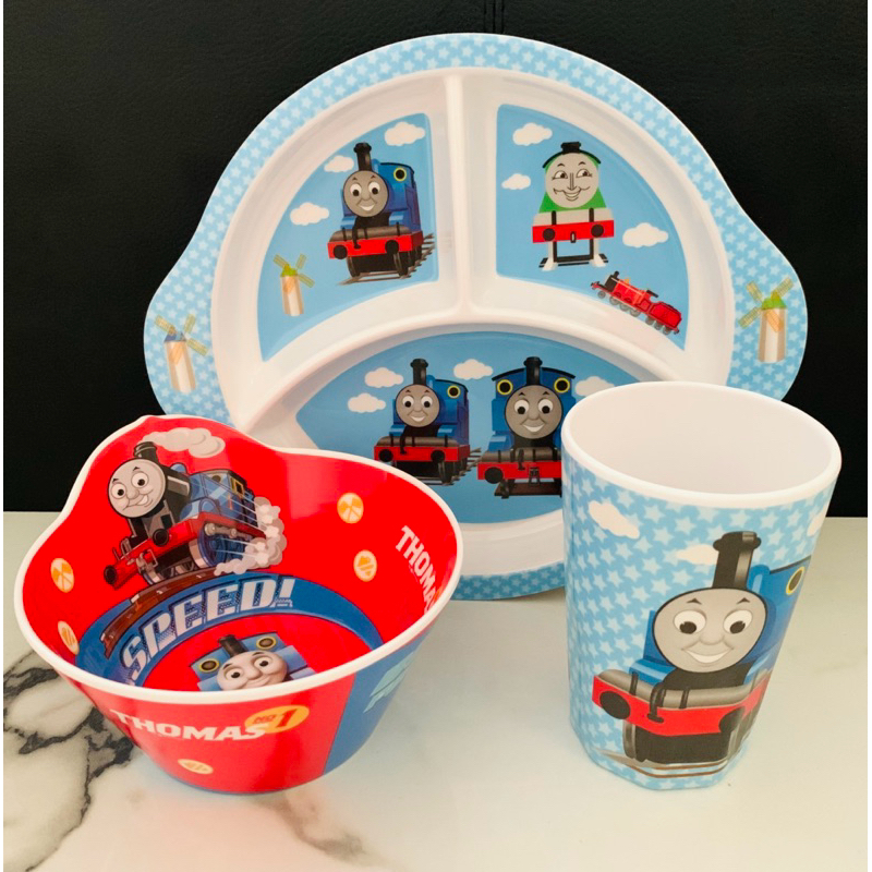 paket 3in1 piring melamin mangkok mug set spiderman frozen thomas car