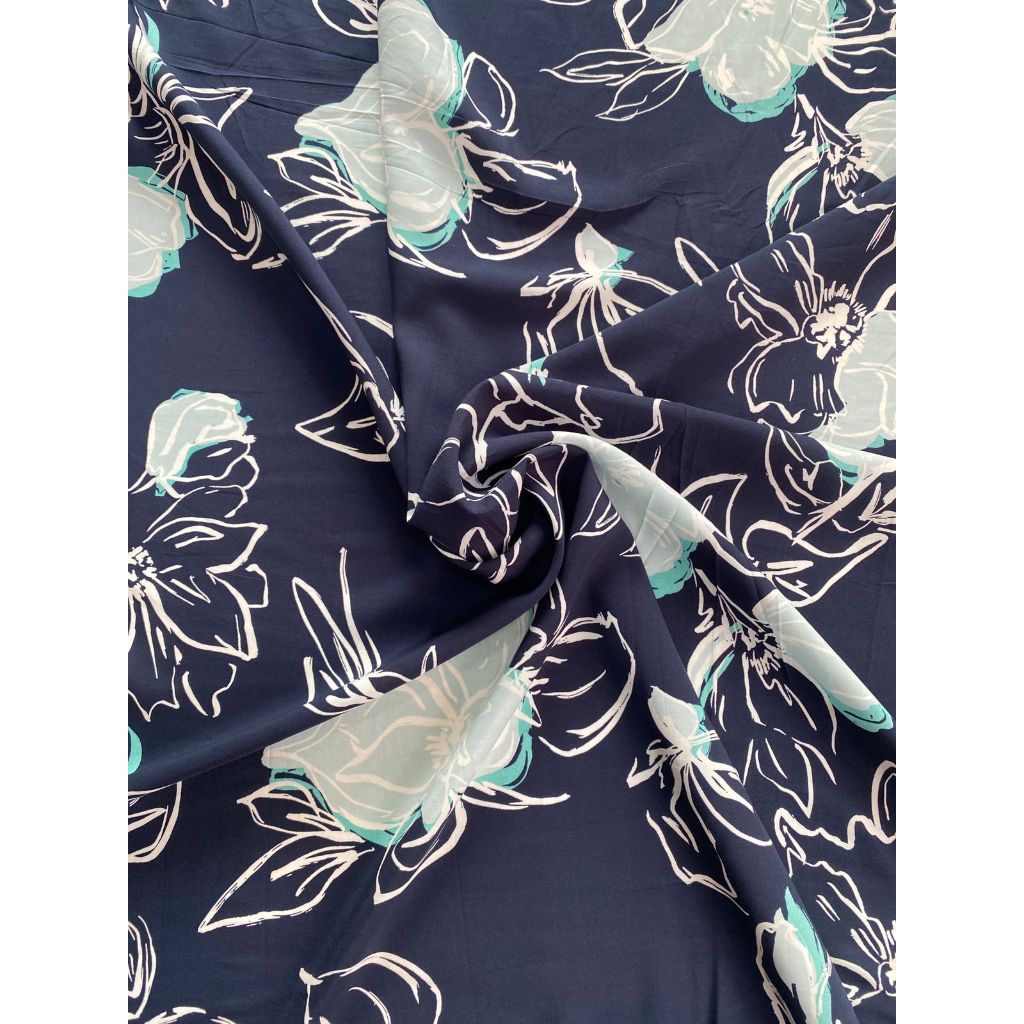 kain katun rayon viscose motif daun abstrak terbaru best seller