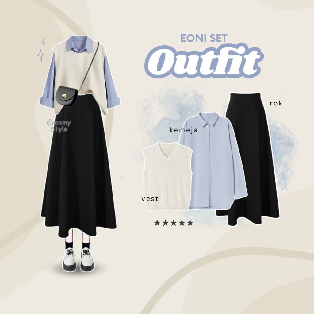 Eoni One Set Outfit Set Remaja (Vest,Kemeja,Rok) Setelan Anak Perempuan Kekinian Outfit Set - DR43