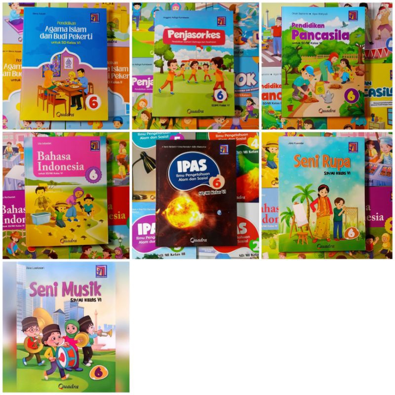 Buku Paket Quadra SD Kelas 6 Kurikulum Merdeka Matematika, Bhs. Indonesia, PKn, E. Today, PJOK, IPAS