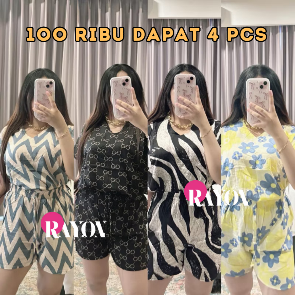 [COD]100 RIBU DAPAT 4 PCS SETELAN BABY DOLL RAYON I ONE SET BAJU TIDUR I PIYAMA WANITA BALI