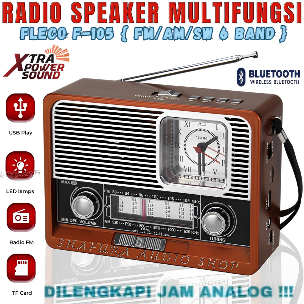 Fleco F-105 Radio Speaker Cas Portable |Radio Speaker Jam Senter Aux Fleco F-105 Woofer Cas Fm/Am/Sw