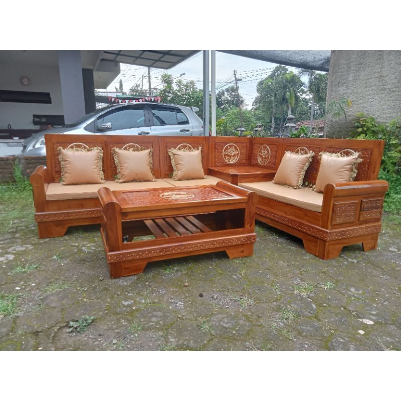 kursi sofa tamu minimalis modern kayu jati solid Jepara/sofa sudut gelung L pojok