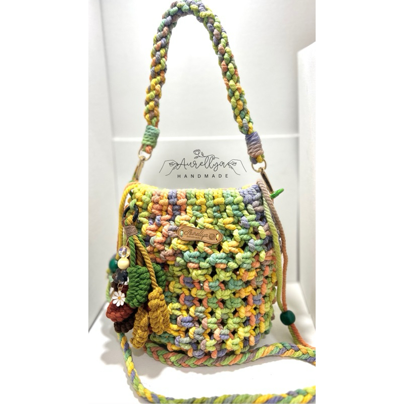 Macrame Bucket Bag Forest green Small