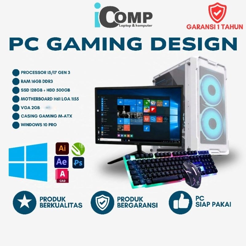 PC Komputer Gaming Design Core i7 RAM 16GB VGA 2GB Fullset siap pakai