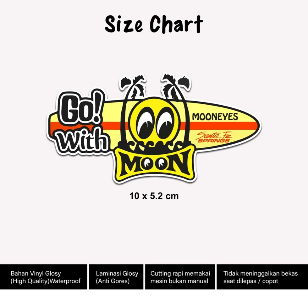 

Stiker Mooneyes Laminasi Glossy 10cm Go With Moon Sticker Logo Mooneyes Surfing 1pcs