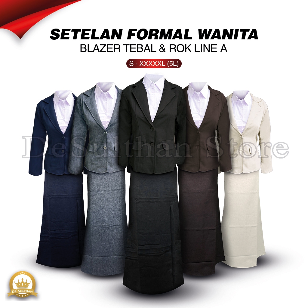 One Set Jas Blazer Rok Span Line A Wanita Setelan Jas Kerja Kantor Cewek Dewasa Anak Polos Formal Bl