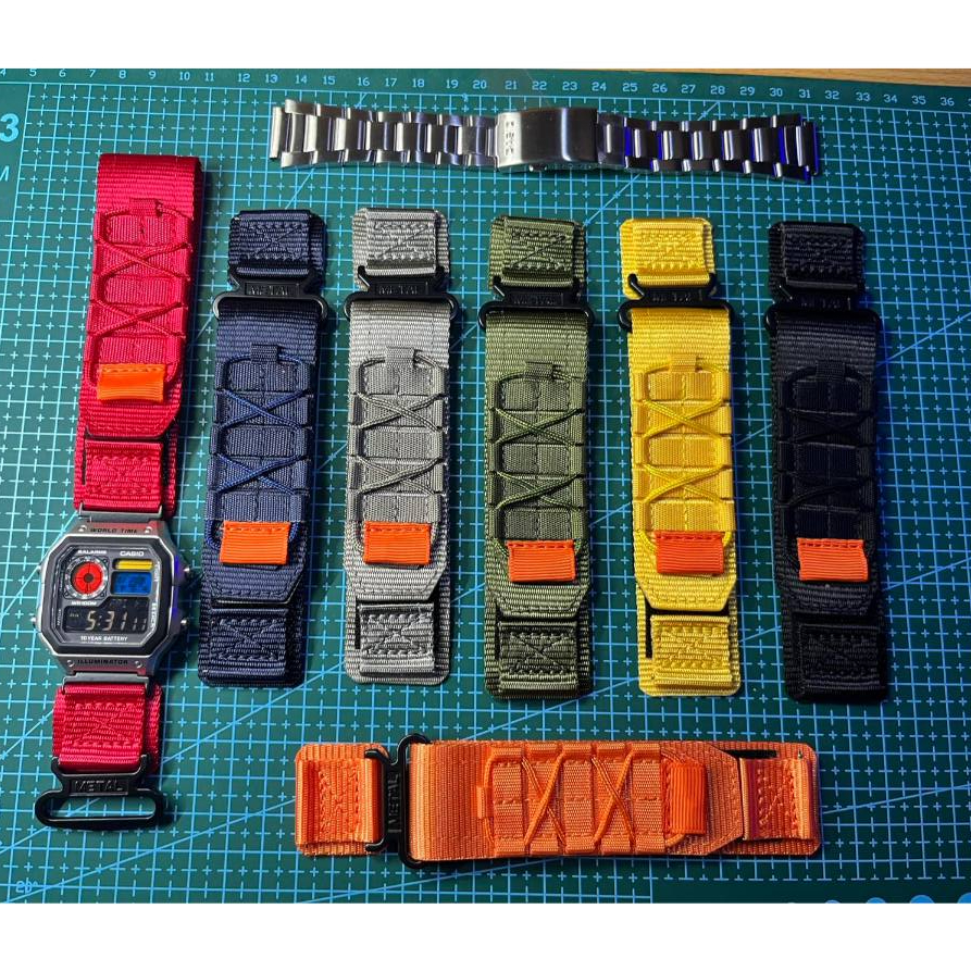 Modified jam tangan pria Casio AE-1200, colorful polarised LCD, hydromod case and elastic nato strap