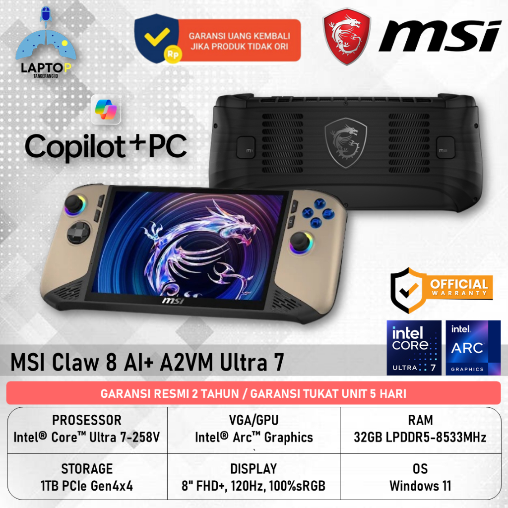 MSI CLAW 8 AI+ ULTRA 7 258V 32GB 512GB W11 8.0 WUXGA 120HZ IPS 100SRGB