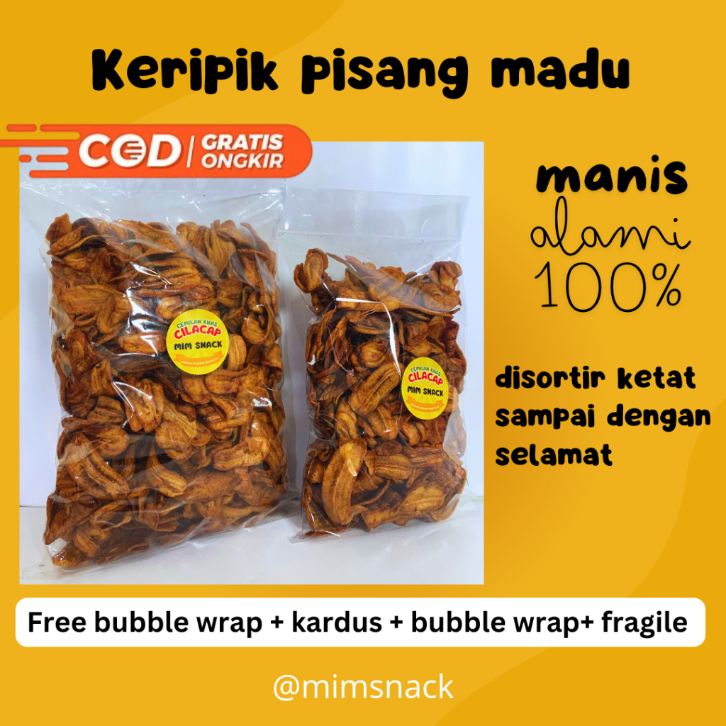 

Mim Snack Sale kering keripik pisang madu manis alami renyah kriuk camilan khas cilacap 1kg