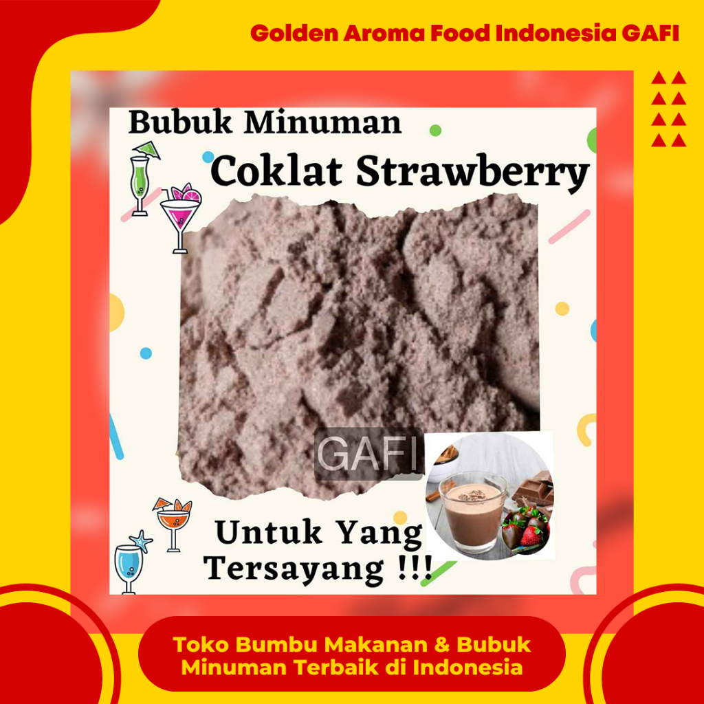 

GAFI Food Bubuk Minuman Rasa Coklat Strawberry 1 Kg Enak Murah Halal, Strawberry Chocolate Drink Powder 1Kg