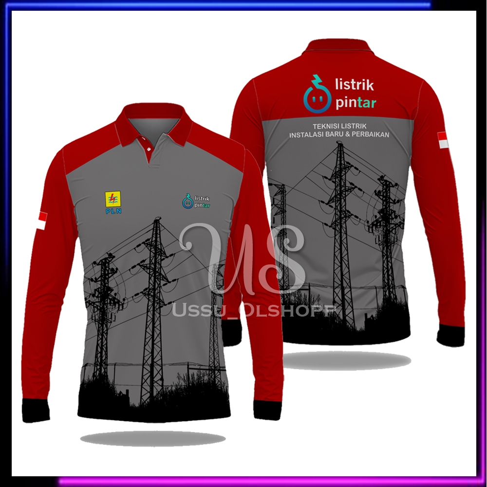 Baju PLN Kaos Polo Pria PLN LISTRIK INDONESIA Lengan Panjang Fullprint