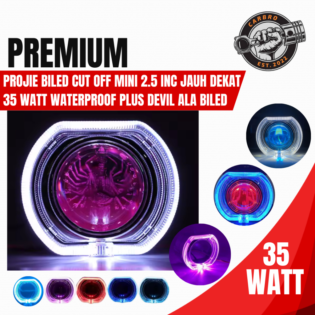 Projie Biled Cut Off Mini 2.5 INC Jauh Dekat 35 watt Waterproof Plus Devil Ala Biled Full Alumunium 
