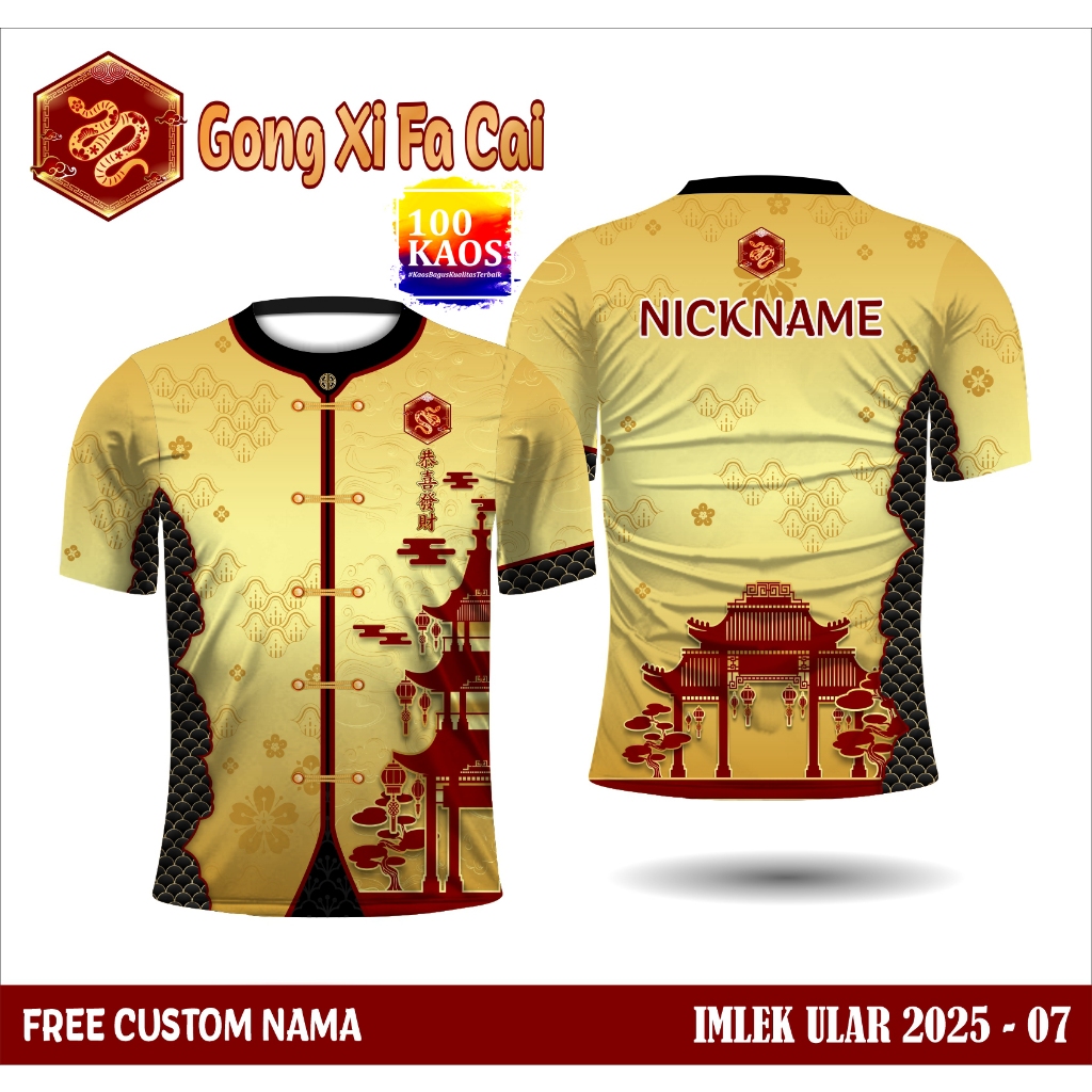jersey dri-fit premium leher model o-neck kaos baju Cheongsam Model & Motif Modern tahun baru cina i