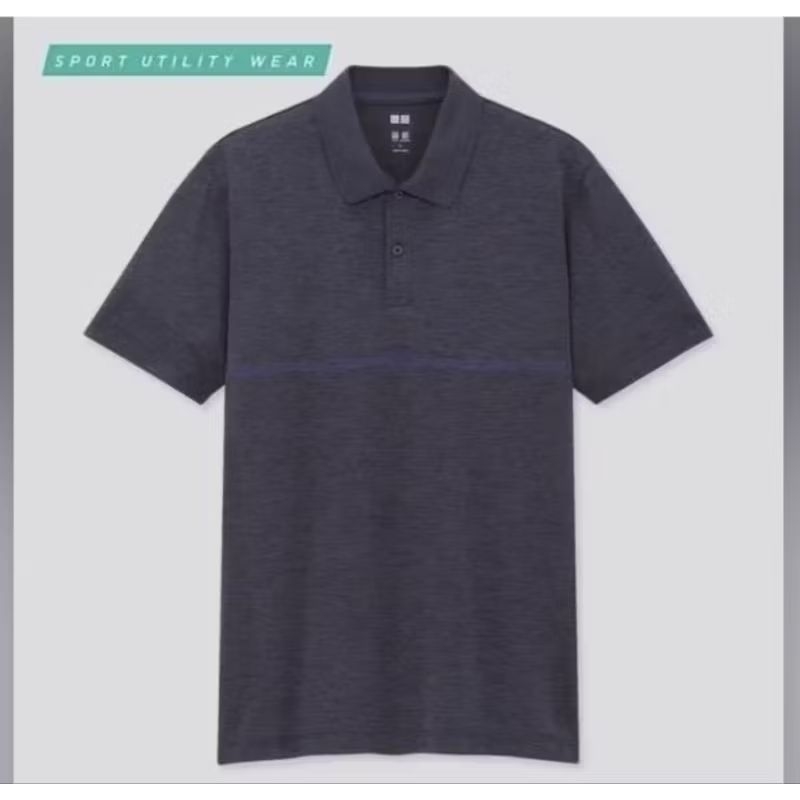 Kaos Pria Polo Shirt Uniqlo Dry-Ex Desain Lengan Pendek Original Baru New - 69 Navy