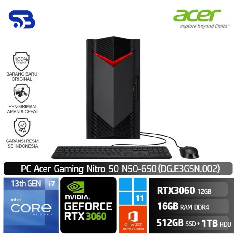 PC Acer Nitro 50 N50 650 i7 13700/16GB/512GB SSD+1TB HDD/RTX3060 12GB