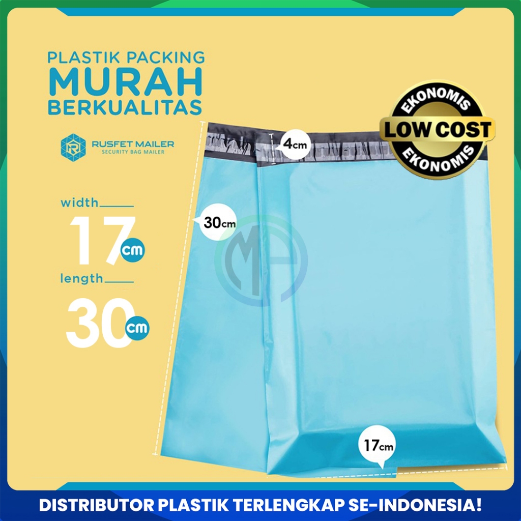 

Amplop Plastik Polymailer Baby Blue Biru 17 x 30cm Low Cost Plastic Packing Polos Shop Rusfet Murah