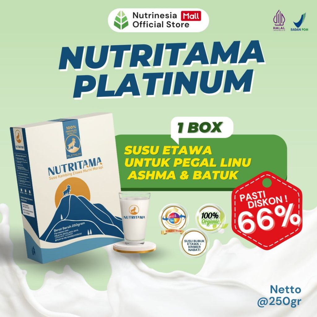 

Nutritama Platinum SUsu Kambing Etawa Untuk Kesehatan Pernafasan, Nyeri Sendi, Rematik dan Pegal Linu
