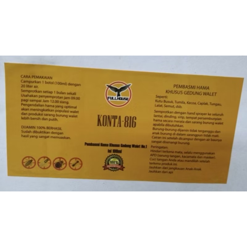 KONTA 816  CURAH tanpa merk full house pembasmi hama walet /obat hama walet / hama walet / racun ham