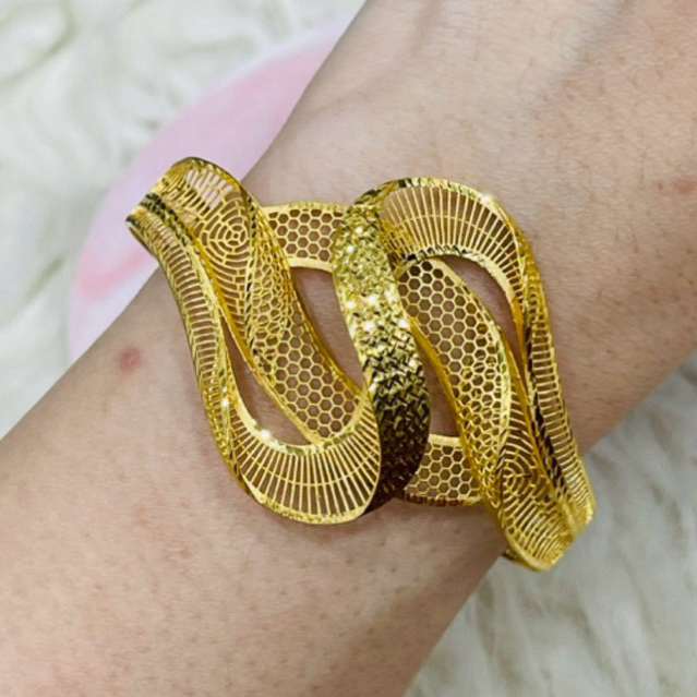 gelang kerawang ulir kristal terbaru simple elegant emas asli kadar 700