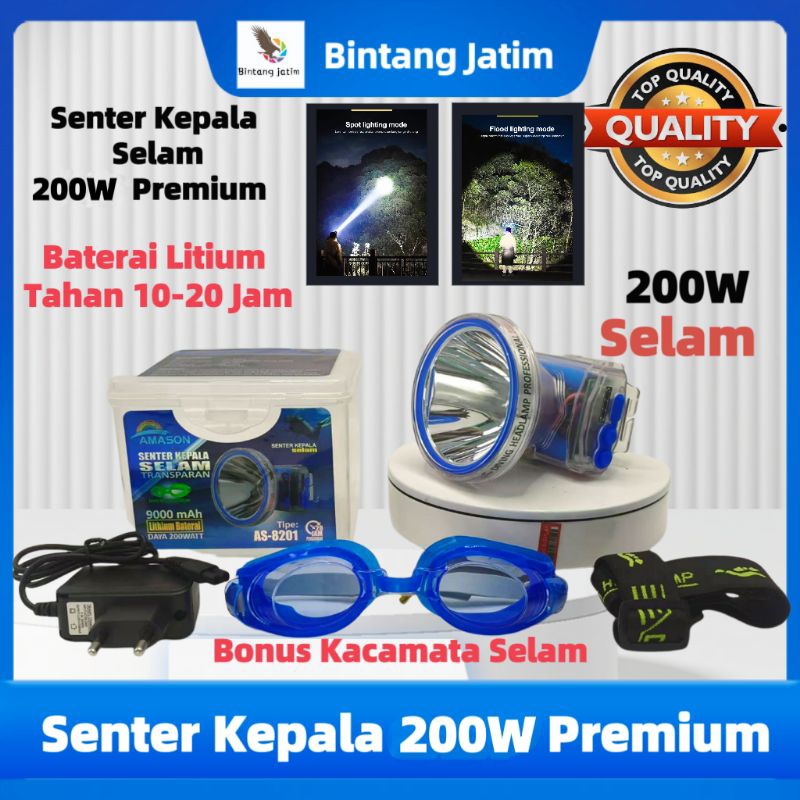Senter Kepala Selam 200W White Laser Led Super Terang Tahan Lama / Senter Kepala Led Selam / Lampu K